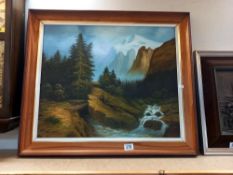An oil on canvas mountain forest stream scene COLLECT ONLY