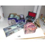 Cloisonne stress balls, polished stone box and coasters etc