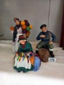 3 Royal Doulton figurines, The lobster man, silks and ribbons and Biddy Penny Farthing