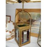 A brass hall lantern with stained glass panels, COLLECT ONLY.