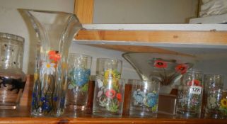 A mixed lot of floral decorated glass ware, COLLECT ONLY.
