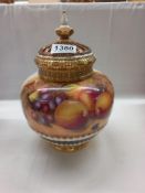 A fine Royal Worcester hand painted fruit study signed T Nutt on a squat pot pourri vase