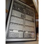 A large framed and glazed print of Oriental text COLLECT ONLY