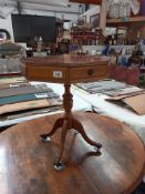 A walnut veneered octagonal two drawer drum taboe with string inlay, COLLECT ONLY.