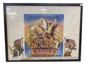 A framed Mel Brooks Blazing Saddles film poster (frame size 82cm h 107cm w)