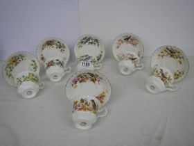 Six Royal Albert Woodland series tea cups and saucers.