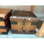 An antique pine box with iron corners COLLECT ONLY