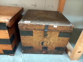 An antique pine box with iron corners COLLECT ONLY