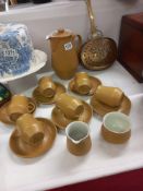 A 15 pieces yellow Denby stoneware tea / coffee set comprising 6 cups / saucers, milk, sugar and