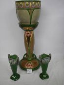 A circa 1930's art deco jardiniere on stand with a pair of matching spill vases. COLLECT ONLY.