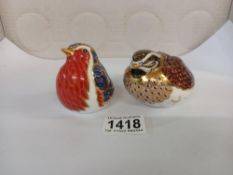 Two Royal Crown Derby bird paperweights - Gold Stoppers