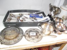 A quantity of silver plate items including hand mirror etc