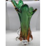 A superb quality amber to green studio glass vase.