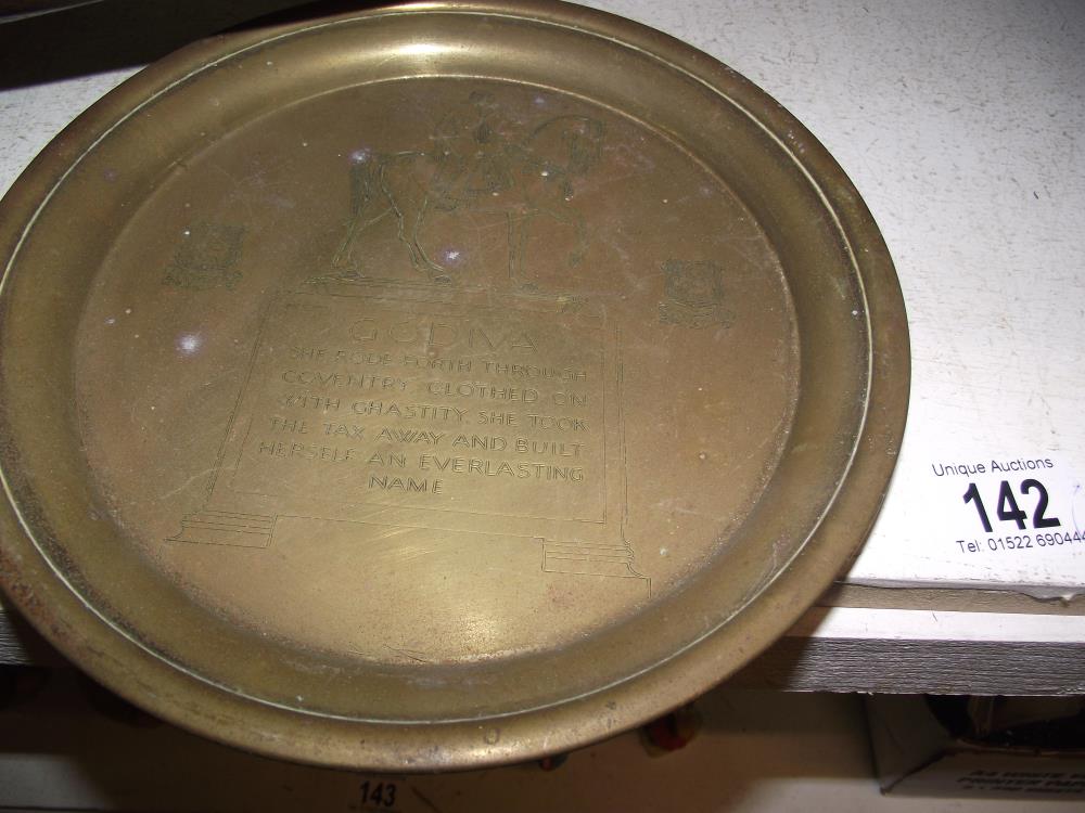 A brass and copperware including warming pan, Lady Godiva tray etc - Image 2 of 2