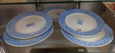 5 crested blue & white plates with diamond & Wedgwood back stamps COLLECT ONLY
