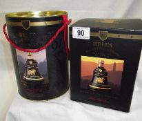 2 Boxed Bells whisky decanters, year of the sheep and year of the monkey unoopened, dented lid