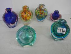 Six good coloured glass posy vases.
