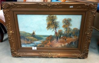 A gilt framed oil on board windmill & cottage, frame A/F COLLECT ONLY