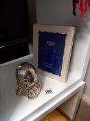 SLiver plated photo frame and metal humpty dumpty money box Collect only