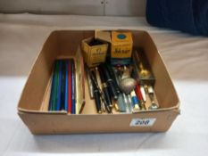 A tray of fountain pens etc including biro's, pencils, ink etc