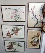 5 large Chinese silk prints of birds
