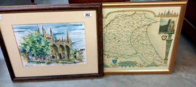 A Signed framed & glazed Michael Scott 20th century fine pen & ink watercolour study of Lincoln