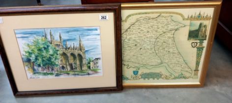 A Signed framed & glazed Michael Scott 20th century fine pen & ink watercolour study of Lincoln