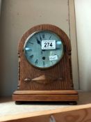 A J.A. Haskell Ipswich oak cased mantle clock with silvered dial COLLECT ONLY