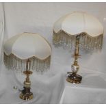 A pair of decorative brass table lamps with beaded shades COLLECT ONLY