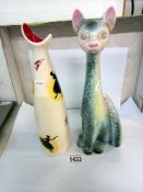 A unusual tall Sylvac cat and a Wade Ballet vase