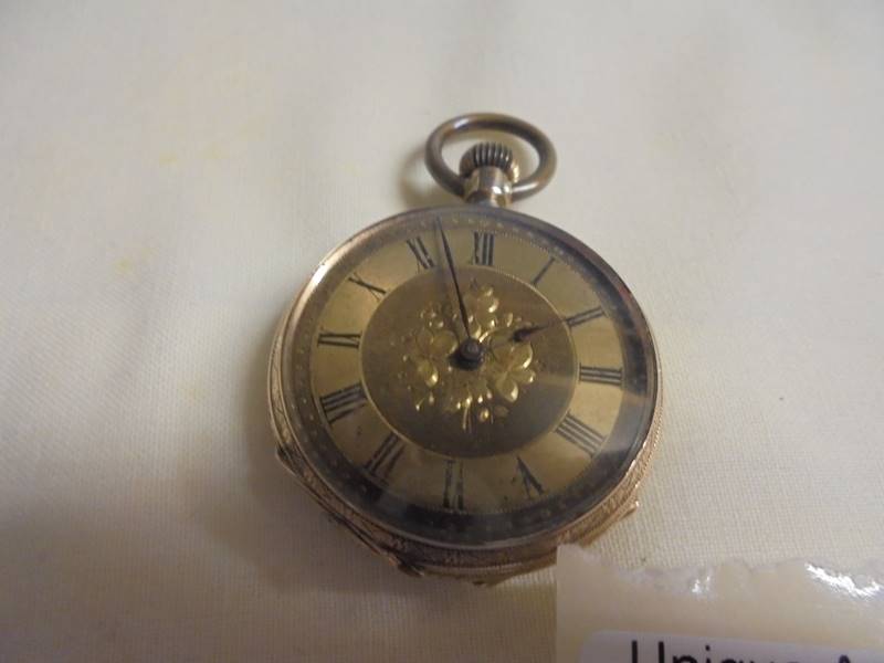 A silver fob watch a/f (no glass or minute hand) and a yellow metal fob watch. - Image 4 of 5