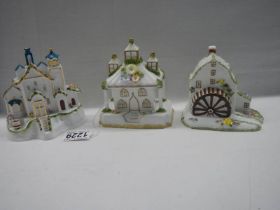 Three Coalport cottage pastille burners, in good condition.