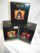 3 boxed Bells whisky decanters Christmas 92, 94 and 95
