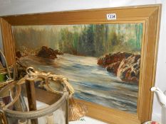 A 19th century river scene oil painting, COLLECT ONLY.