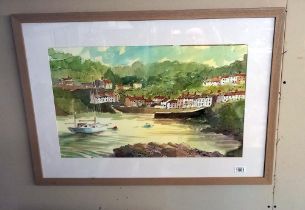 A watercolour of a Fishing Village signed Howard