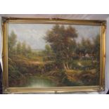 A gilt framed oil on canvas landscape picture 102cm x 72cm COLLECT ONLY