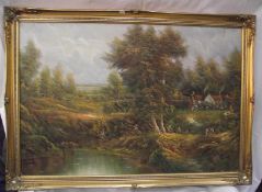 A gilt framed oil on canvas landscape picture 102cm x 72cm COLLECT ONLY