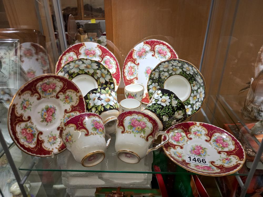 A quantity of tea cups and saucers including Royal Albert