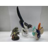 Three ceramic bird figure marked USSR, Bellwood and Barmouth pottery.