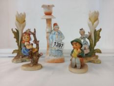 A collection of 5 figurines including Victorian and Hummel - Victorian nodding head candlestick A/F