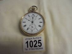 A gold plated pocket watch marked H F Neale, Cape Town, not working.