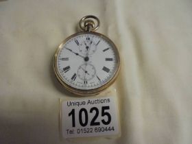 A gold plated pocket watch marked H F Neale, Cape Town, not working.