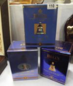 3 boxed Bells whisky Queen Elizabeth II 75th birthday, Queen mum 100 years old, and Golden wedding
