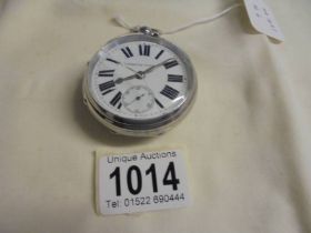A silver English lever, Benjamin Hurral, Barnsley, key wind pocket watch, glass cracked, in