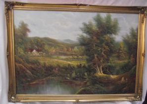 A gilt framed oil on canvas landscape picture 102cm x 72cm COLLECT ONLY