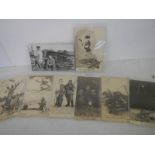 Eight old war postcards.