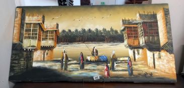 A large oil on canvas , River scene Collect only