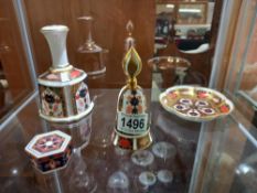 4 Royal Crown Derby Imari items including Bell, candle snuffer & trinket box etc.