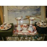 A pair of Mason's chamber candlesticks, another pair of candlesticks etc.,