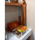 An Italian artist easel, a boxed easel & a box of artists materials including pastel watercolours